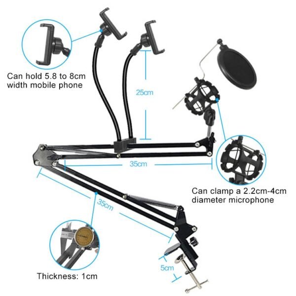 Dual Mobile Phone K Song Bracket 360 Degree Direction Cantilever Multifunctional Lazy Microphone Live Broadcast Bracket - Image 3