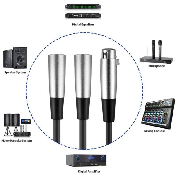 30cm Metal Head 3 Pin XLR CANNON 1 Female to 2 Male Audio Connector Adapter Cable for Microphone / Audio Equipment