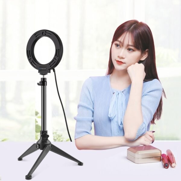 PULUZ 4.7 inch 12cm USB 3 Modes Dimmable LED Ring Vlogging Photography Video Lights + Desktop Tripod Holder with Cold Shoe Tripod Ball Head