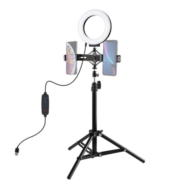 PULUZ 70cm Tripod Mount +  Live Broadcast Dual Phone Bracket + 6.2 inch 16cm LED Ring Vlogging Video Light Kits - Image 2