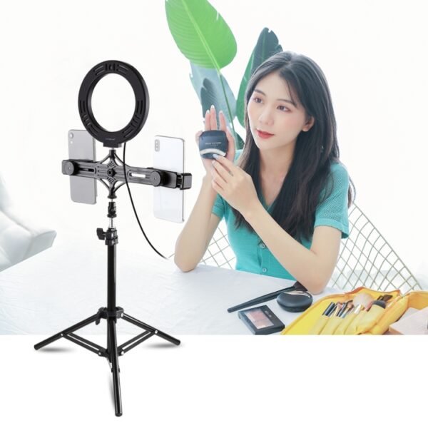 PULUZ 70cm Tripod Mount +  Live Broadcast Dual Phone Bracket + 6.2 inch 16cm LED Ring Vlogging Video Light Kits - Image 11