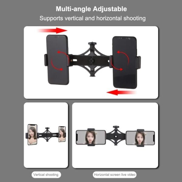 PULUZ 70cm Tripod Mount +  Live Broadcast Dual Phone Bracket + 6.2 inch 16cm LED Ring Vlogging Video Light Kits - Image 8
