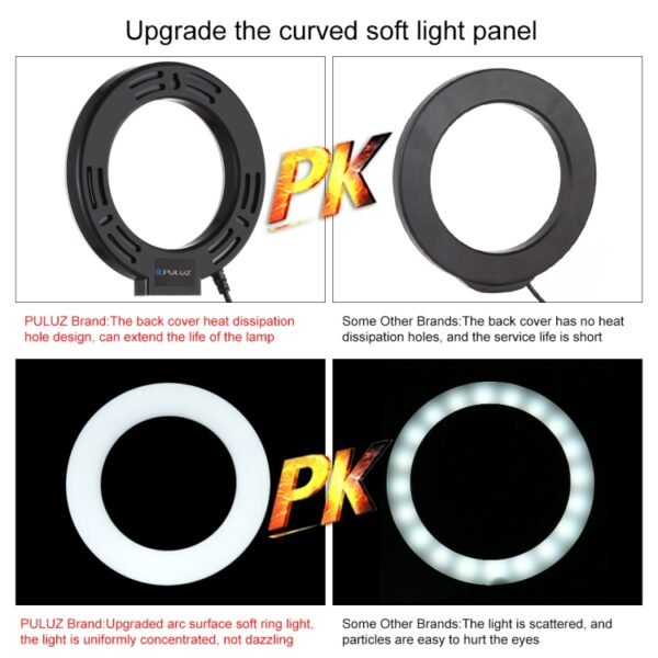 PULUZ 70cm Tripod Mount +  Live Broadcast Dual Phone Bracket + 6.2 inch 16cm LED Ring Vlogging Video Light Kits - Image 9