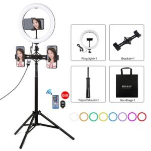 PULUZ 10.2 inch 26cm RGBW Light + 1.65m Tripod Mount + Dual Phone B...