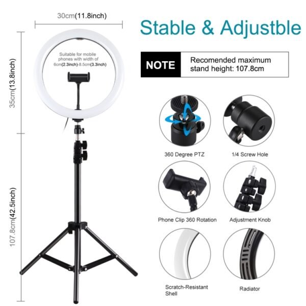 PULUZ 11.8 inch 30cm Light + 1.1m Tripod Mount Curved Surface USB 3... - Image 3
