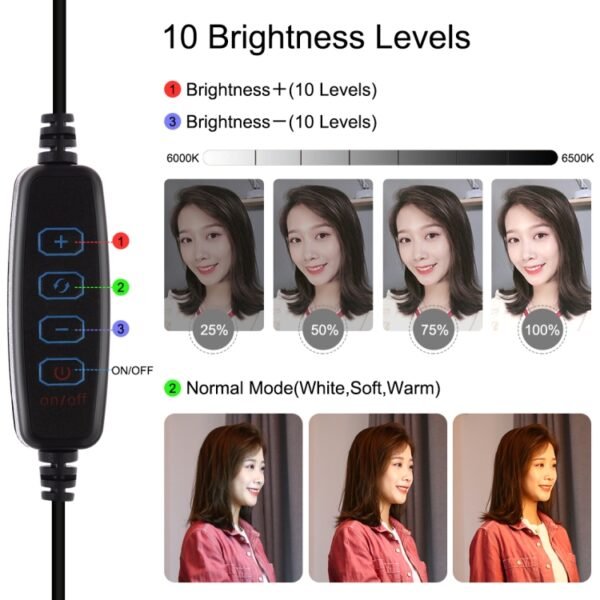 PULUZ 7.9 inch 20cm Mirror Light+ 1.1m Tripod Mount USB 3 Modes Dim... - Image 5