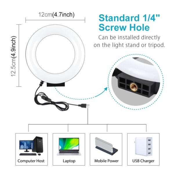 PULUZ 4.7 inch 12cm Curved Surface USB White Light LED Ring Selfie ...