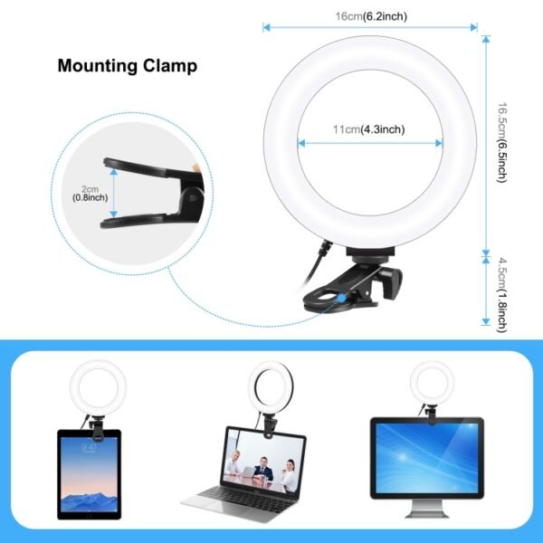 PULUZ 6.2 inch 16cm Ring Selfie Light 3 Modes USB Dimmable Dual Col...