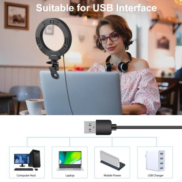 PULUZ 6.2 inch 16cm Ring Selfie Light 3 Modes USB Dimmable Dual Col...