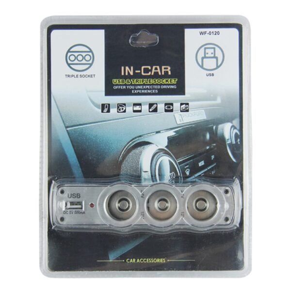 WF-0120 12V / 24V 3 Way Triple Sockets USB Car Cigarette Lighter Socket Splitter Charger(Black) - Image 4