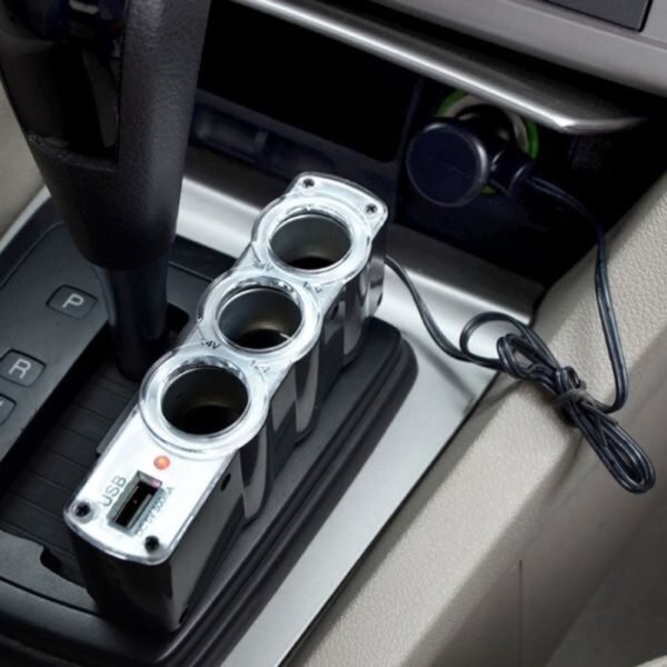 WF-0120 12V / 24V 3 Way Triple Sockets USB Car Cigarette Lighter Socket Splitter Charger(Black) - Image 5