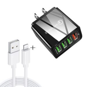 2 in 1 1m USB to 8 Pin Data Cable + 30W QC 3.0 4 USB Interfaces Mob...