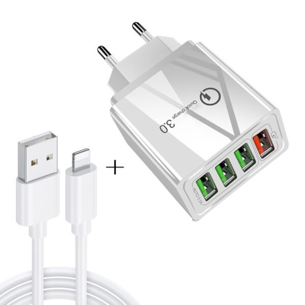 2 in 1 1m USB to 8 Pin Data Cable + 30W QC 3.0 4 USB Interfaces Mob...