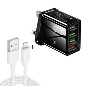 2 in 1 1m USB to 8 Pin Data Cable + 30W QC 3.0 4 USB Interfaces Mob...