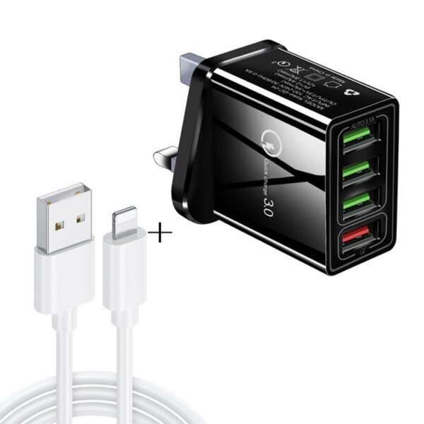 2 in 1 1m USB to 8 Pin Data Cable + 30W QC 3.0 4 USB Interfaces Mob...