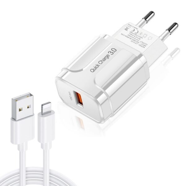 LZ-023 18W QC 3.0 USB Portable Travel Charger + 3A USB to 8 Pin Dat...