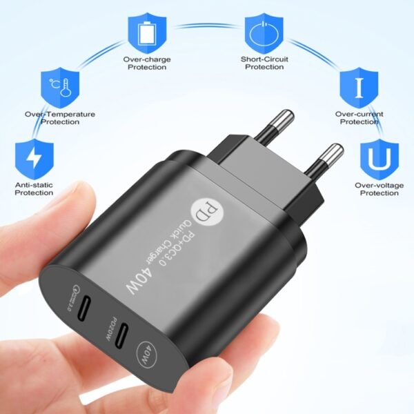 002 40W Dual Port PD / Type-C Fast Charger with USB-C to 8 Pin Data...