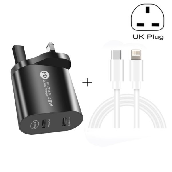 002 40W Dual Port PD / Type-C Fast Charger with USB-C to 8 Pin Data...