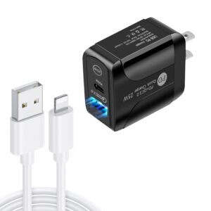 PD25W USB-C / Type-C + QC3.0 USB Dual Ports Fast Charger with USB t...