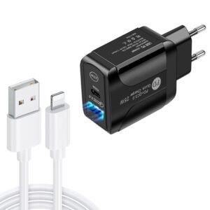 PD25W USB-C / Type-C + QC3.0 USB Dual Ports Fast Charger with USB t...