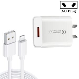 CA-25 QC3.0 USB 3A Fast Charger with USB to 8 Pin Data Cable, AU Pl...