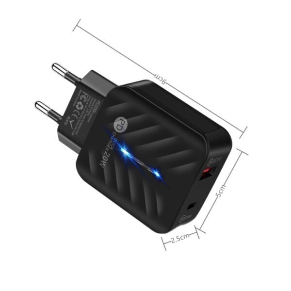PD03 20W Type-C + QC3. 0 USB Charger with Indicator Light, EU Plug...