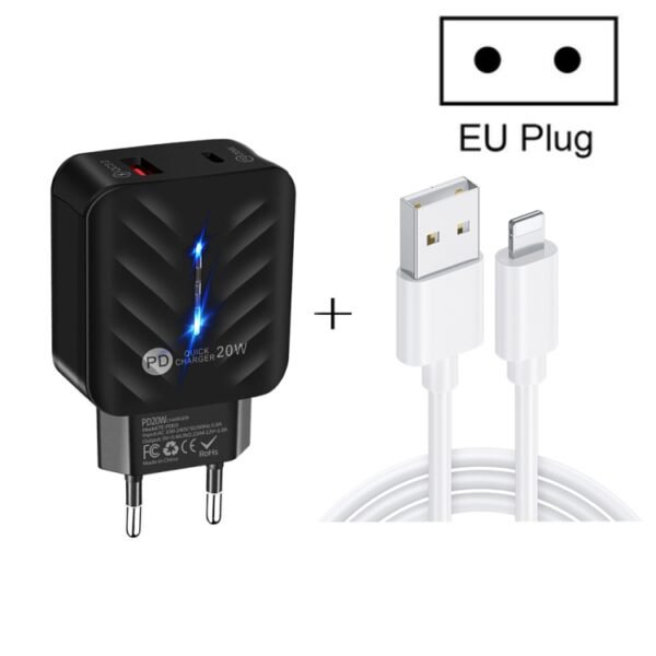 PD03 20W PD3.0 + QC3.0 USB Charger with USB to 8 Pin Data Cable, EU... - Image 3