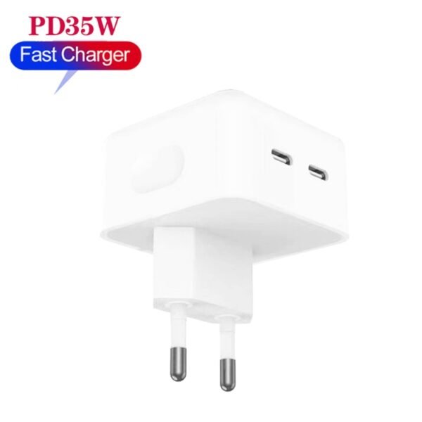 PD 35W Dual USB-C / Type-C Ports Charger for iPhone / iPad Series, EU Plug - Image 2