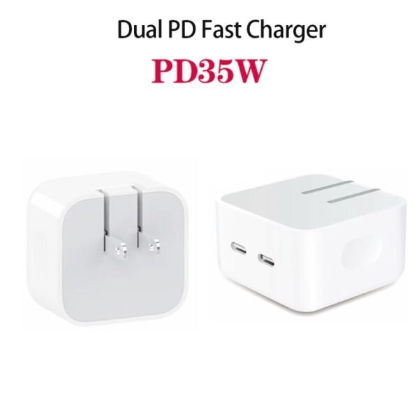 PD 35W Dual USB-C / Type-C Ports Charger for iPhone / iPad Series, US Plug - Image 2