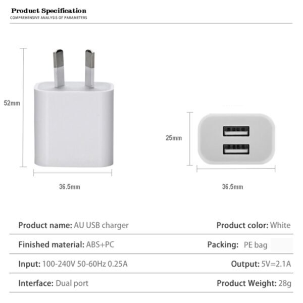 Mini Dual Port USB Charger with USB to 8 Pin Data Cable, AU Plug - Image 4