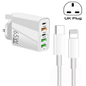 65W Dual PD Type-C + 3 x USB Multi Port Charger with 3A Type-C to 8...