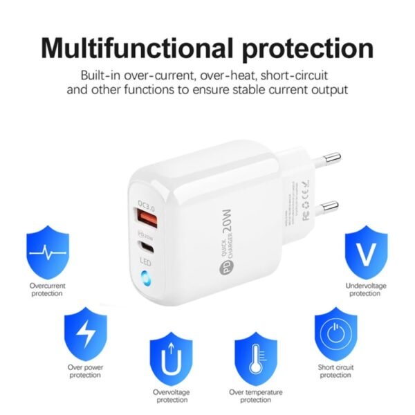 PD04 PD20W + QC18W Mobile Phone Charger with LED Indicator, EU Plug... - Image 3