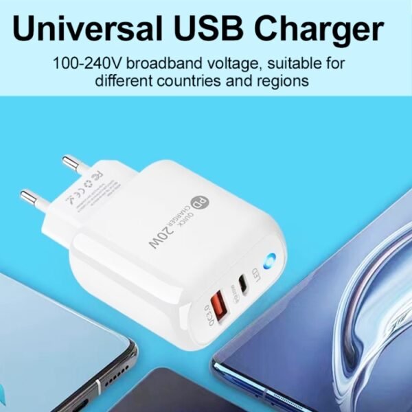 PD04 PD20W + QC18W Mobile Phone Charger with LED Indicator, EU Plug... - Image 4