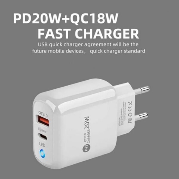 PD04 PD20W + QC18W Mobile Phone Charger with LED Indicator, EU Plug... - Image 5