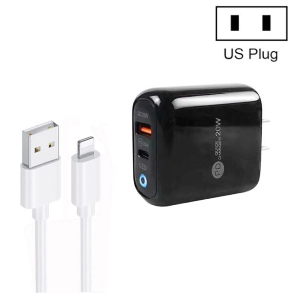 PD04 Type-C + USB Mobile Phone Charger with USB to 8 Pin Cable, US ...