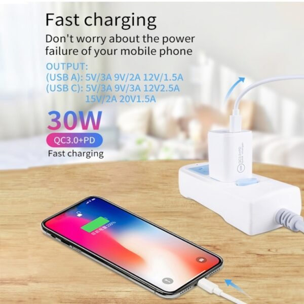 [HK Warehouse] PD30W USB-C / Type-C + QC3.0 USB Dual Port Charger, AU Plug