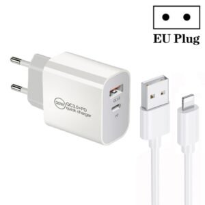 PD30W USB-C / Type-C + QC3.0 USB Dual Port Charger with 1m USB to 8...
