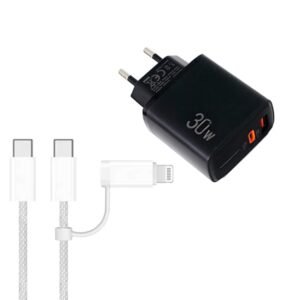 PD31 30W USB-C / Type-C + USB-A Charger with Type-C+8 Pin 2-in-1 Da...