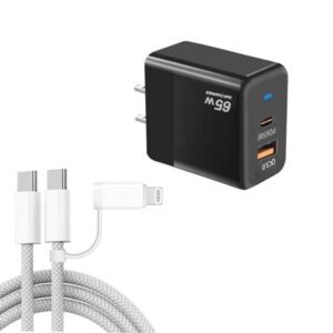 PD41 GaN PD 45W + USB Charger with USB-C to USB-C / 8 Pin Data Cabl...