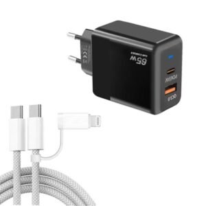 PD41 GaN PD 45W + USB Charger with USB-C to USB-C / 8 Pin Data Cabl...