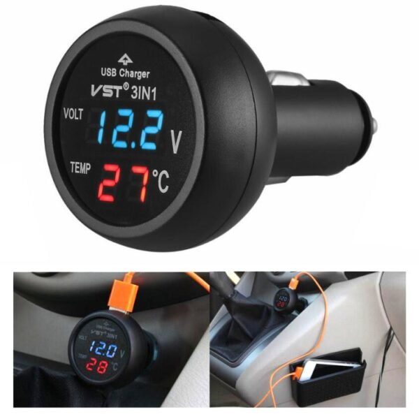 3 In 1 Car USB Charger Car Cigarette Lighter With Voltage Detection Display Multi-function Monitoring Table - Image 2