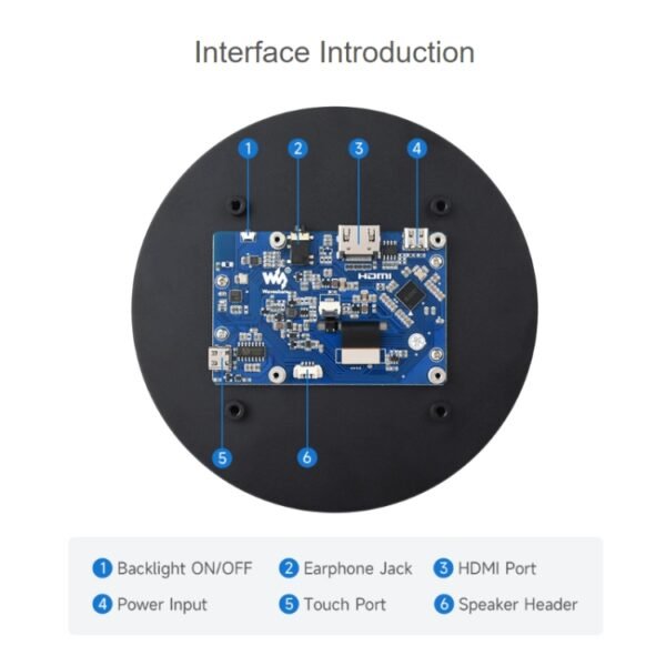 Waveshare 1080x1080 IPS Optically Bonded 5-Inch HDMI Circular 10-Point Touch Screen, 5 inch IPS - Image 4