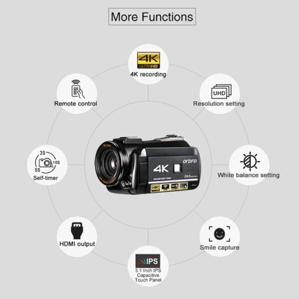 ORDRO AC3 3.1 inch IPS Screen 4K Full HD 13MP Night Vision WiFi Live Camcorder DV Digital Camera, Standard, Standard + Microphone, Standard+ Microphone +Fill Light - Image 3