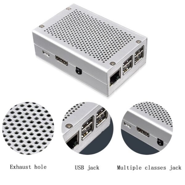 Aluminum Alloy Shell Grid Cooling Box For Raspberry Pi 3 Model B Pi 2/B +, Black, Black with Fan, Silver, Silver with Fan - Image 7
