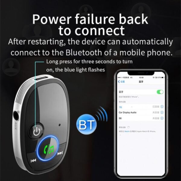 Car Bluetooth Receiver Music Player Wireless Audio Converter, Black - Image 6