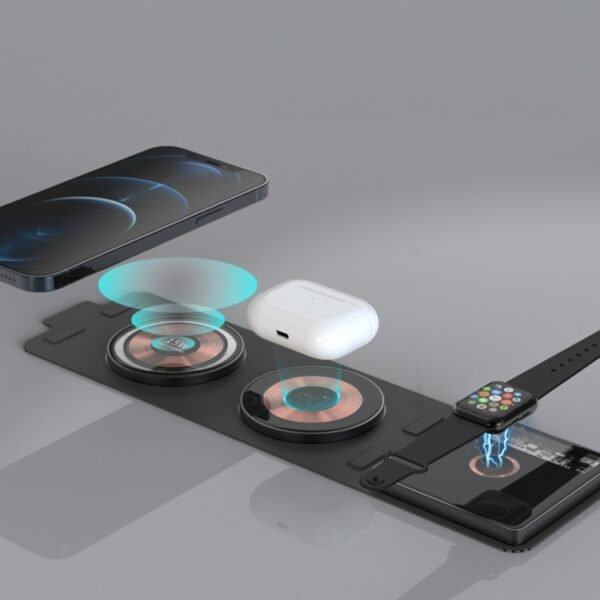 T01 15W 3 in 1 Wireless Charger Foldable Clear Glass Portable Fast Charger - Image 6