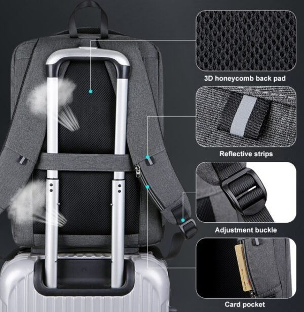 Large Capacity Password Lock Anti-Theft Laptop Backpack With USB Port, 16 inch - Image 8