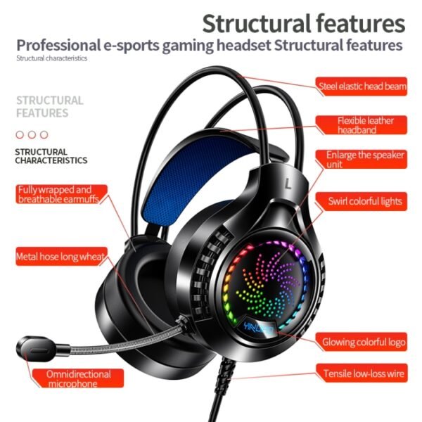 YINDIAO Q7 Colorful Light Computer Wired Headset USB Gaming Headset... - Image 2