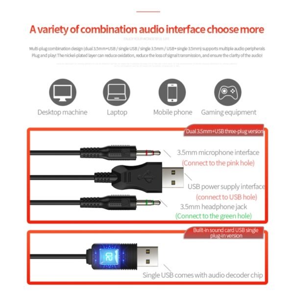 YINDIAO Q7 Colorful Light Computer Wired Headset USB Gaming Headset... - Image 10