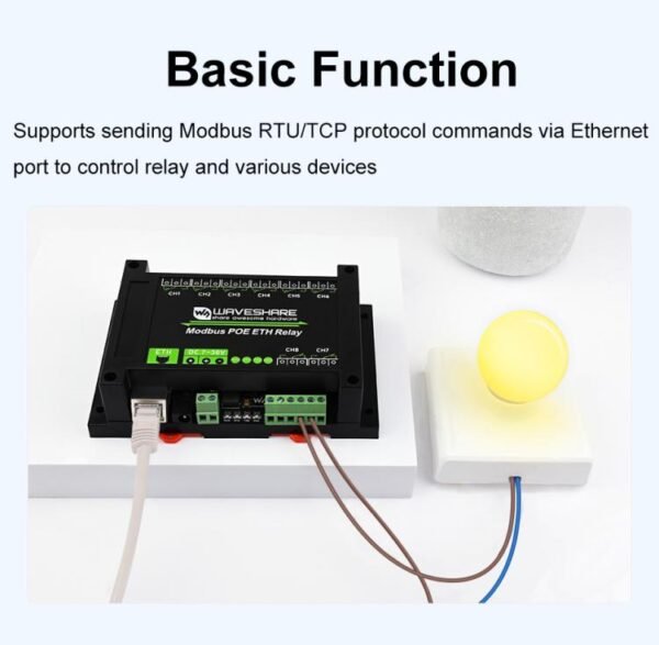 Waveshare 24964 Industrial 8-ch Ethernet Relay Module, PoE Port Communication, 24964 - Image 6